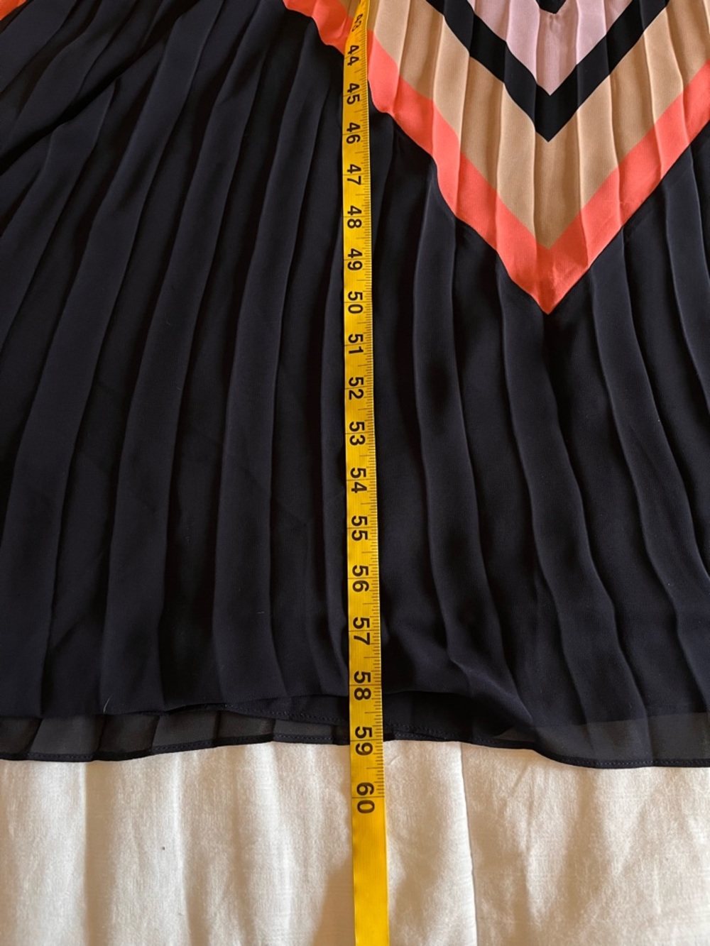 Y.A.S. Navy Chevron Pleated Maxi Dress Medium Pink Coral Beige Boho Chic - Picture 14 of 14